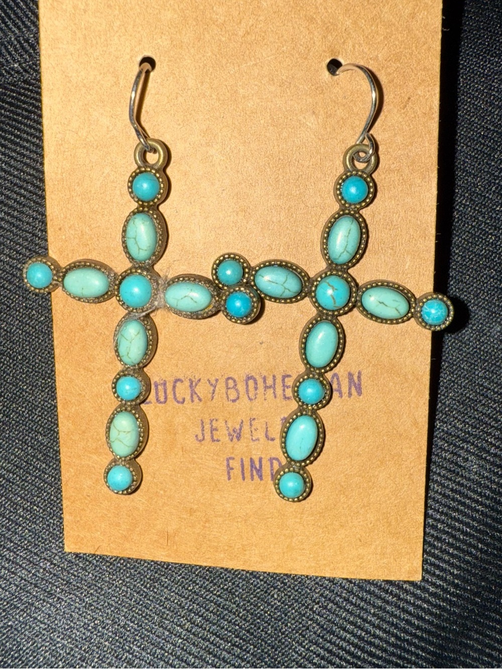 Turquoise Cross Drop Earrings -